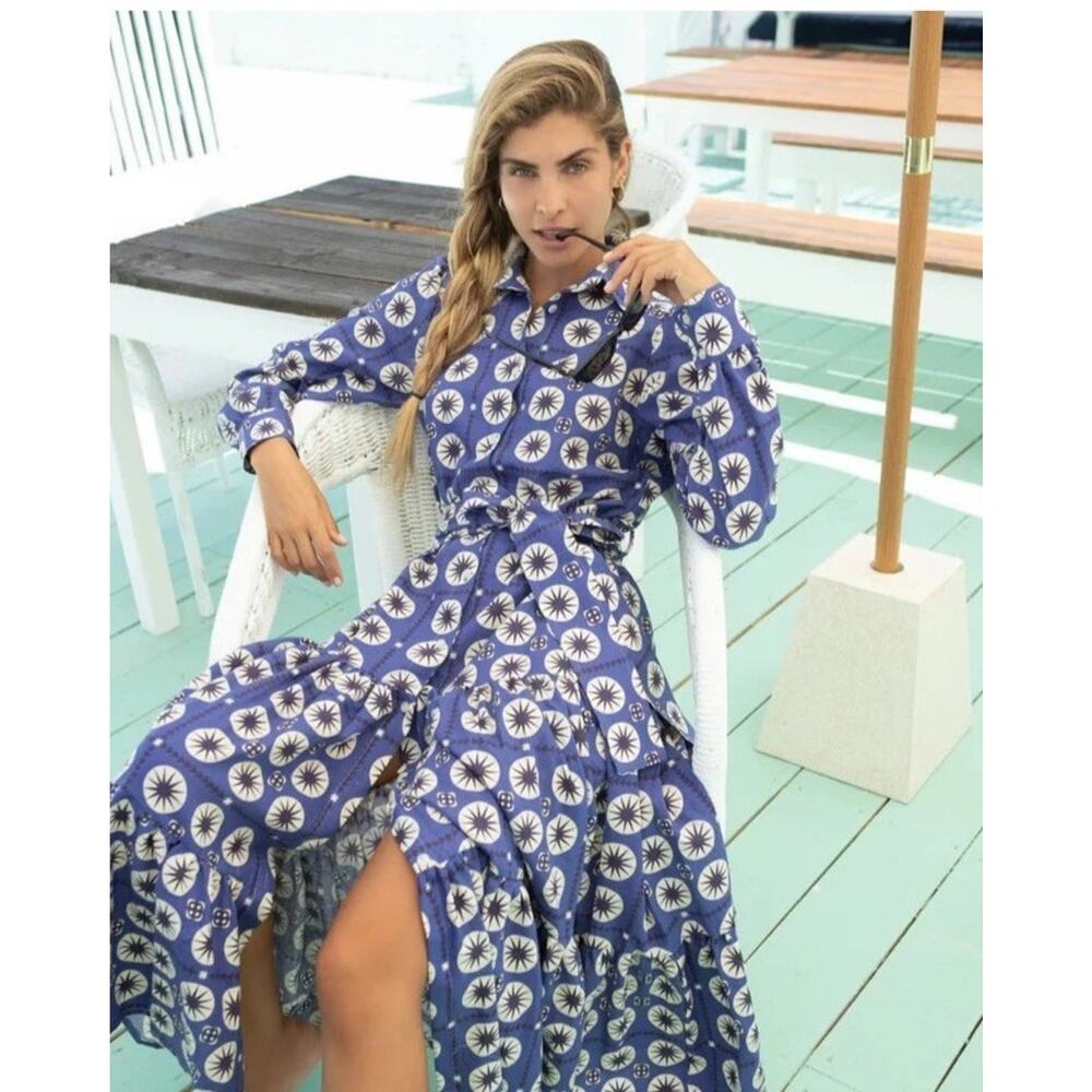Odile Navy Long Sleeve Maxi Dress Sz XS Cottagecore Prairie Bohemian Preppy Chic